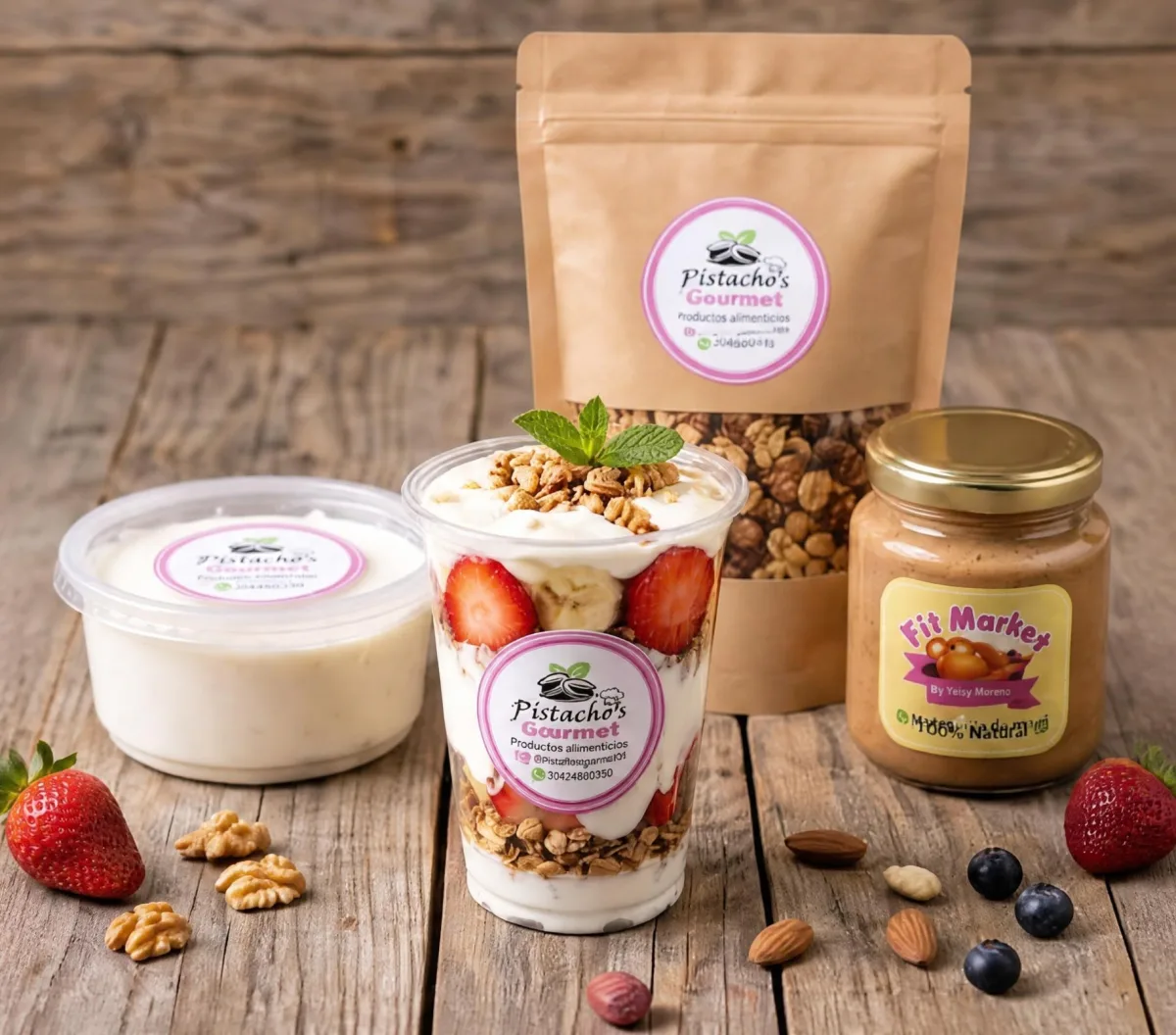 Yogurt griego, granola keto y mantequilla de frutos secos de Pistacho's Gourmet